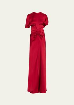 Gathered Waist Satin Gown