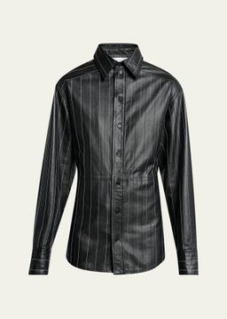 Pinstripe Leather Tab Detail Shirt