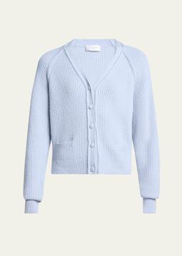 Stepped Hem V-Neck Cashmere Wool Cardigan