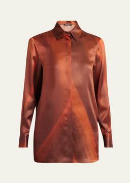 Abstract Button Down Silk Blouse