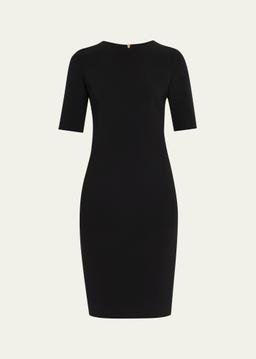 Short-Sleeve Wool Crepe Stretch Dress