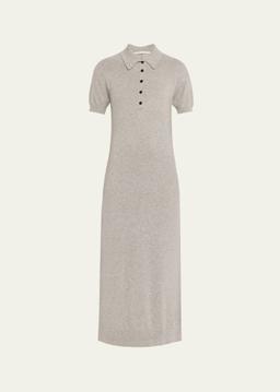 Heathered Cashmere Short-Sleeve Midi Polo Dress