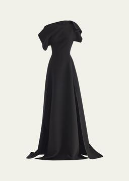 Synergy Pieced Short-Sleeve A-Line Gown