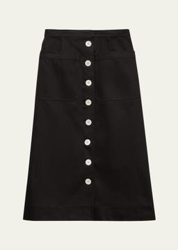 Flared Midi Cotton Drill Skirt