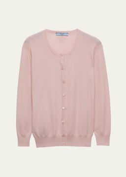 Silk-Cotton Double Crewneck Cardigan