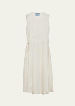 Sleeveless Pleated Ponge Silk Midi Dress