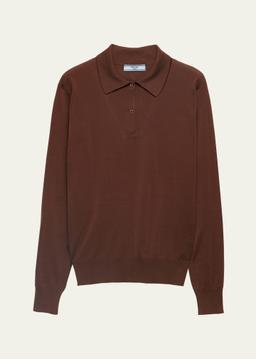 Cotton Long-Sleeve Polo Sweater