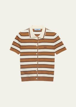 Striped Short-Sleeve Polo Sweater
