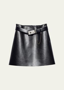 Leather Belted Mini Skirt