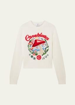 Mushroom Emblem Knit Crewneck Sweater