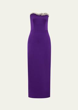 Lorna Embellished Strapless Column Crepe Dress