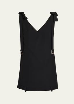 V-Neck Belt Shoulder-Tie Mini Dress