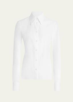 Cotton Poplin Fitted Button-Down Shirt