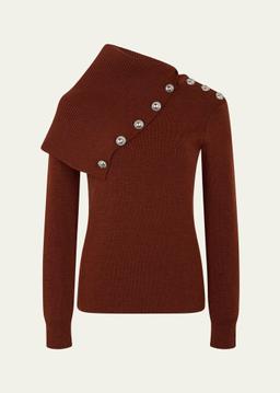 Folded-Neck Buttoned Sweater