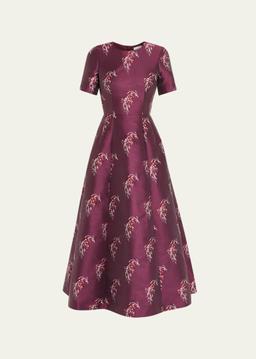 Evangeline Silk Jacquard Fit-&-Flare Midi Dress