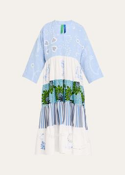 Ooak Kendima Volant Tiered Patchwork Midi Dress