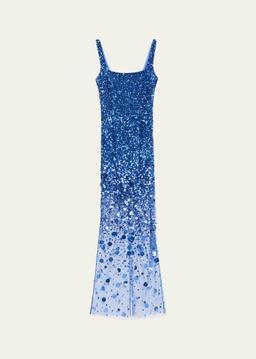 Dakota Square-Neck Degrade Beaded Gown