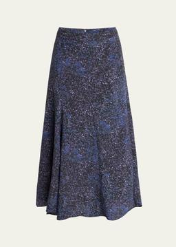 Hortensia Mosaic Flared Stretch Silk Skirt