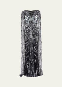 Gold Rush Embellished Cape Gown