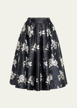 Floral Pleated Full Midi Skirt