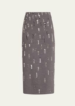 Sequin Embroidered Pencil Midi Skirt