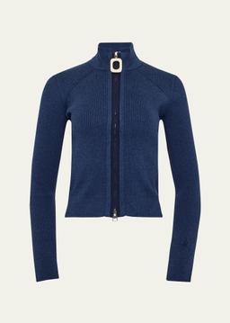 Fitted Zip-Up Cashmere Cardigan