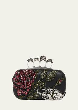 Bead & Crystal Flower Skull Four Ring Clutch Bag