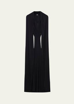 Scarf V-Neck Ruched Sleeveless Maxi Dress
