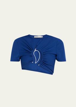 Paisley Ruched Crop T-Shirt