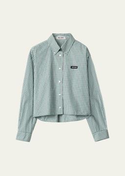 Check Cropped Button-Front Shirt