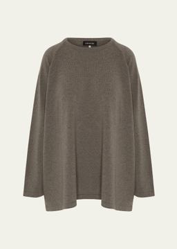 Raglan-Sleeve Round Neck Sweater (Long Length)