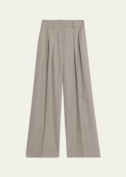 Pleated Houndstooth Wide-Leg Slouch Trousers