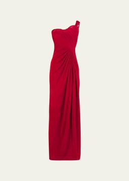 Erytheia Sculpted One-Shoulder Column Gown