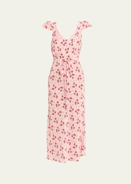 Aurora Floral Flutter-Sleeve Midi Dress