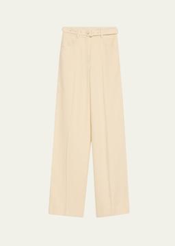 Norman Textured Silk Straight-Leg Pants With Belt
