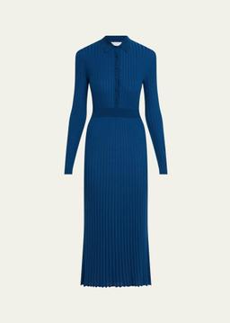 Ardor Cashmere Pleated Knit Midi Polo Dress