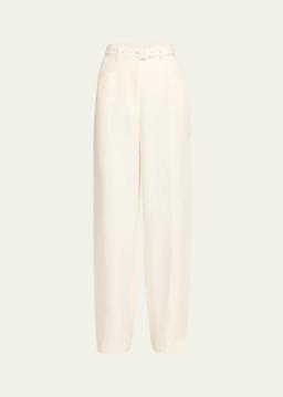 Norman Belted Linen Twill Straight-Leg Pants