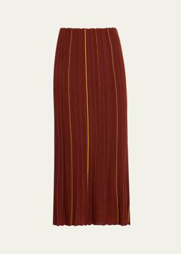 Celeano Stripe Pleated Knit Midi Skirt