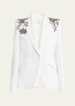 Crystal Embellished Shoulder Single-Breasted Blazer