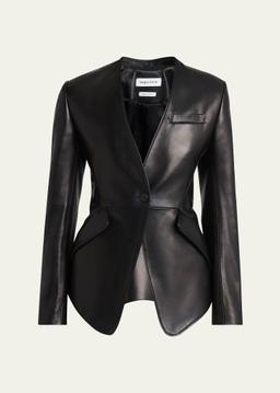 Single-Breasted Leather Blazer Jacket