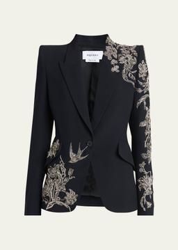 Crystal Embroidered Single-Breasted Blazer Jacket