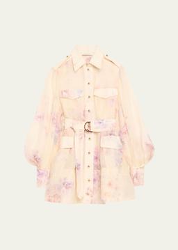 Floral Long-Sleeve Utility Mini Dress