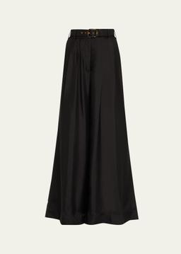Belted Wide-Leg Silk Pants