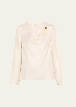 Azae Draped Silk Long-Sleeve Blouse