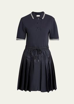 Short-Sleeve Mixed-Media Polo Dress