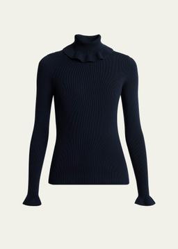 Ruffle Frill Rib Knit Sweater