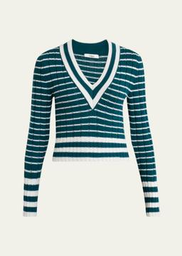V-Neck Striped Merino Knit Sweater