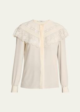 Lace Ruffle Silk Blouse