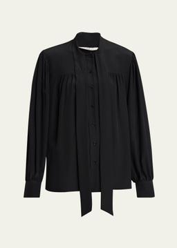 Organic Silk Crepe De Chine Neck-Scarf Blouse