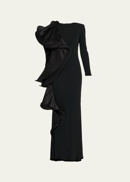 Black Magic Ruffle Column Gown